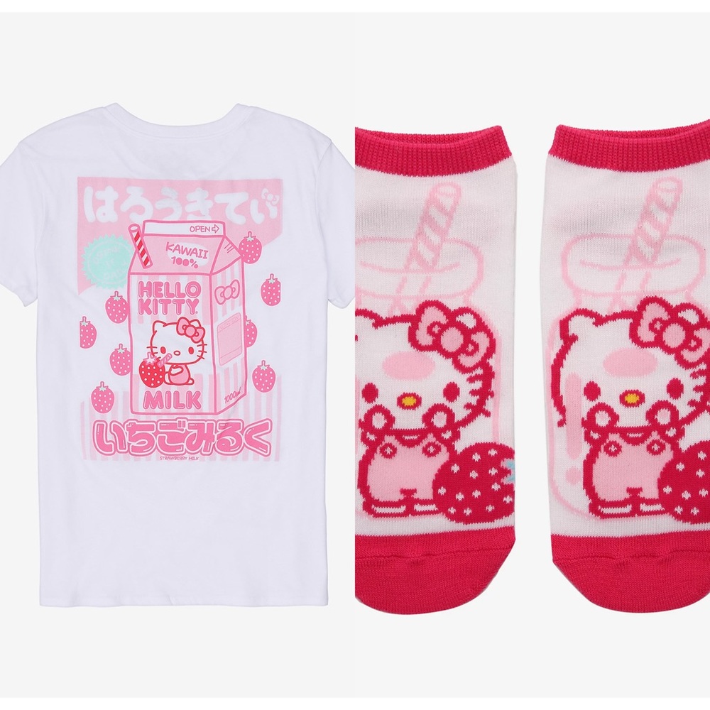 Hello Kitty Strawberry Milk T-Shirt & No Show Sock